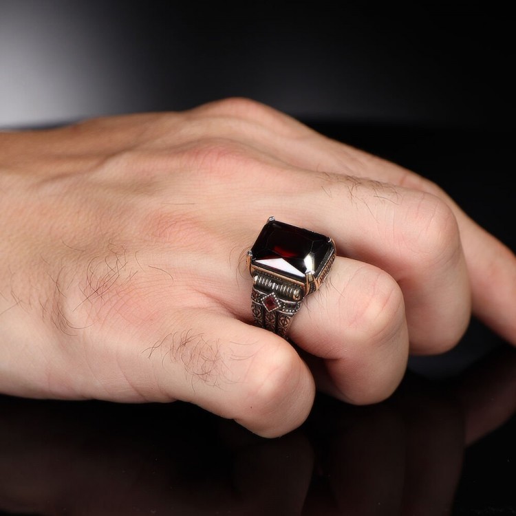 خاتم رجالي من الفضة الإسترليني عيار 925 مرصع بحجر العقيق من سلسلة سلاسل