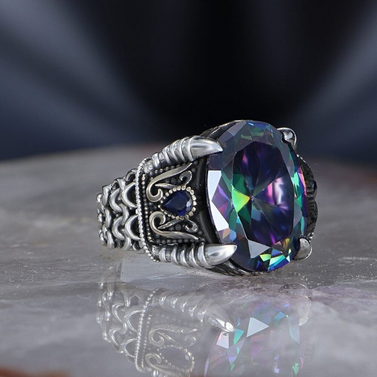Chain Series 925 Sterling Mystic Topaz Men's Silver Ring