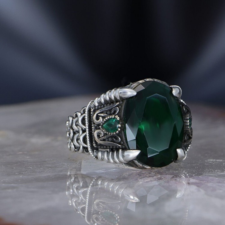 خاتم رجالي من الفضة الإسترليني عيار 925 مرصع بحجر الزركون من سلسلة السلاسل