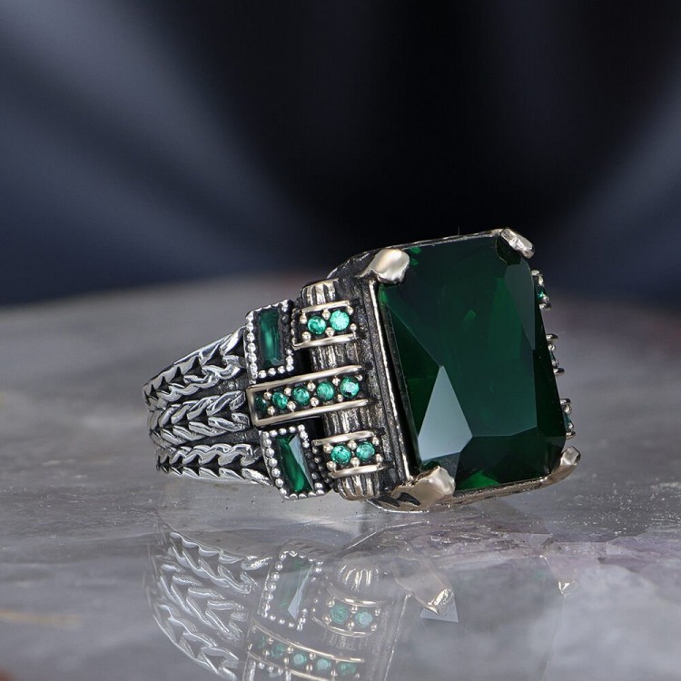 خاتم رجالي من الفضة الإسترليني عيار 925 مرصع بحجر الزركون من سلسلة السلاسل