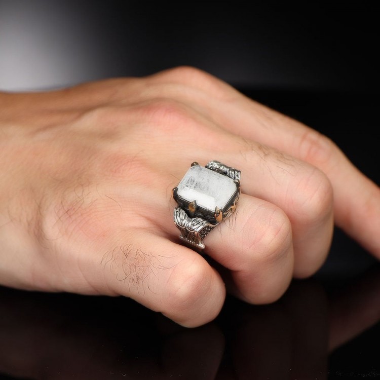 Chain Series 925 Sterling Silver Men's Ring with Paraiba Stone