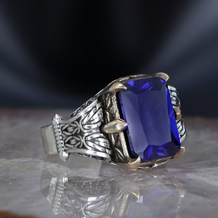 Chain Series 925 Sapphire Stone  Silver Ring