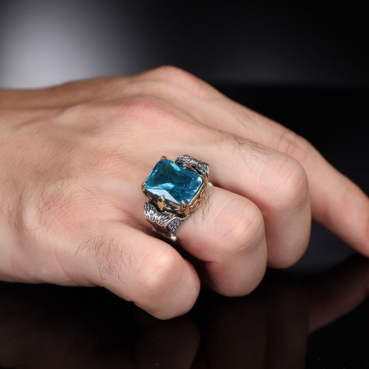 Chain Series 925 Blue Topaz Stone Silver Ring