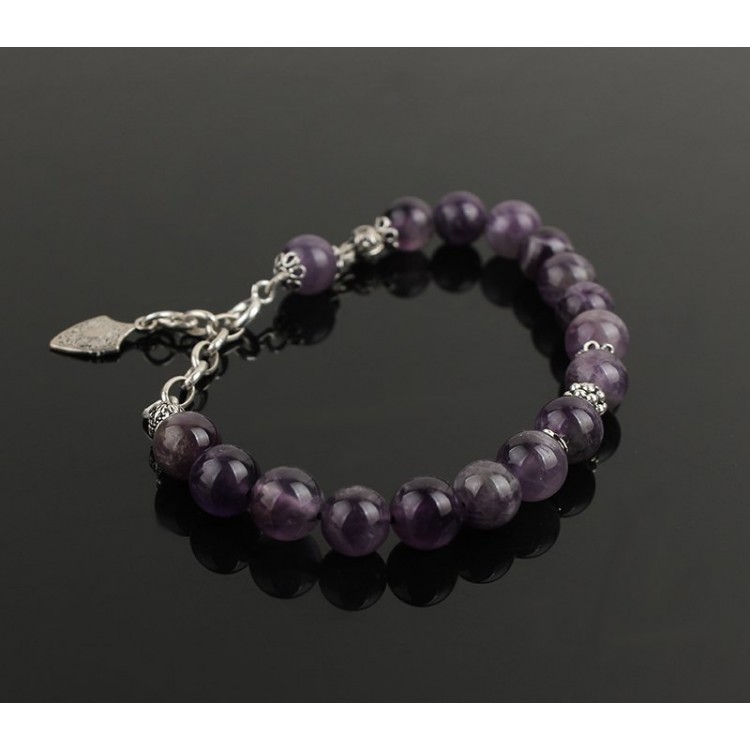 925 Sterling Silver Bracelet with Amethyst Stone and Silver Chain