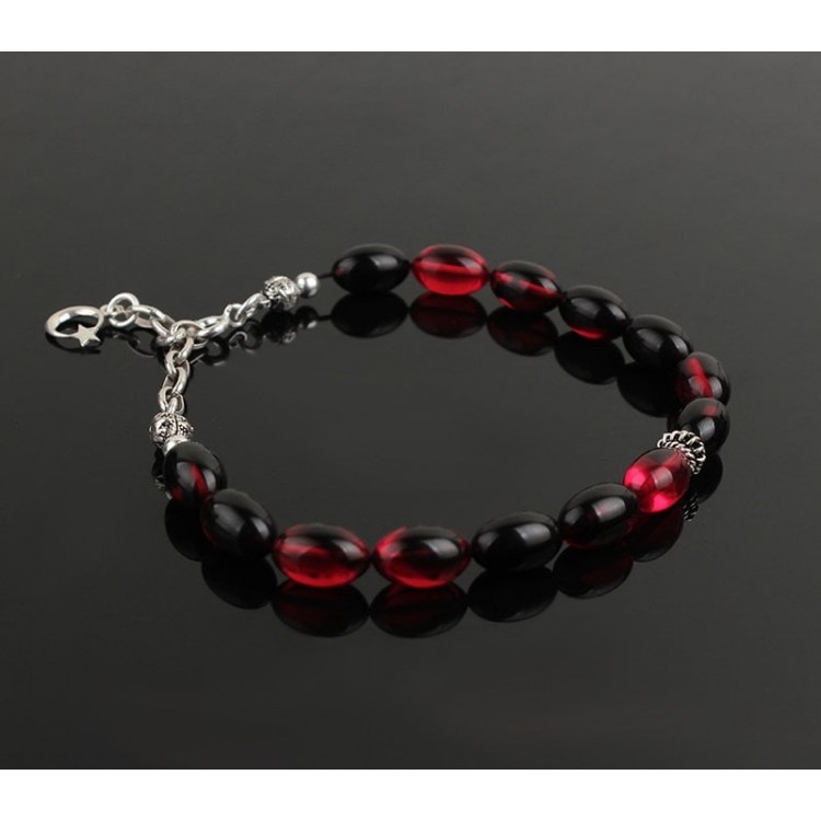 925 Sterling Silver Bracelet with Crimped Amber Stone and Silver Chain