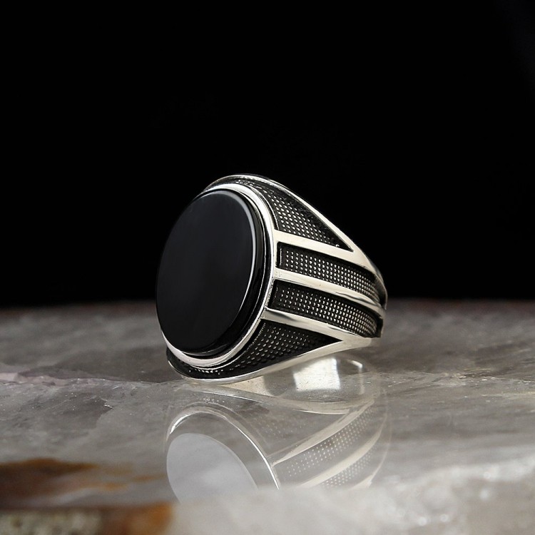 Oniks Taşlı 925 Ayar Gümüş Erkek Yüzük