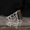 Tiger Eye Stone Hand Engraved 925 Sterling Silver Men's Ring