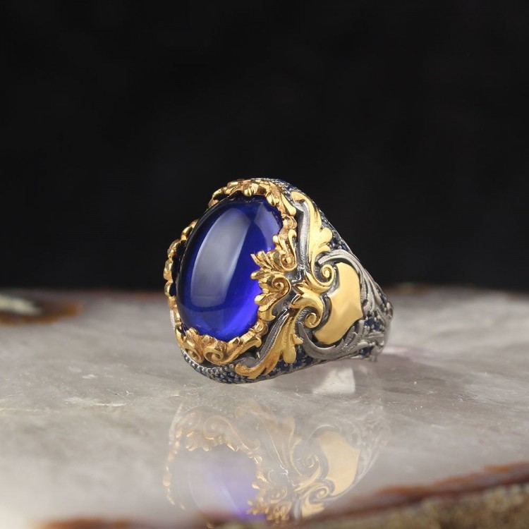 925 Sterling Silver Men's Ring with Rhodium Plated Zircon Stone