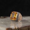 925 Sterling Silver Men's Ring with Rhodium Plated Citrine Stone