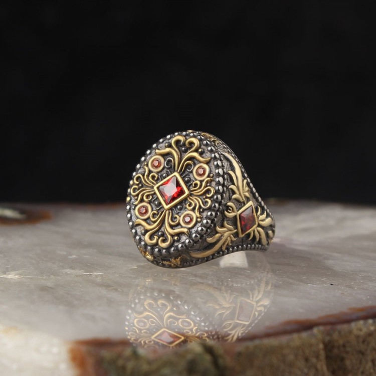 Rodaj Kaplama Zirkon Taşlı 925 Ayar Gümüş Erkek Yüzük