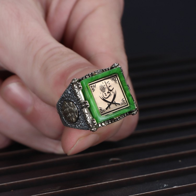 Zülfikar Kılıçlı Kehribar Taşlı 925 Ayar Erkek Gümüş Yüzük