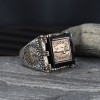 925 Sterling Silver Men's Ring with Hasbiyallahu Written Amber Stone