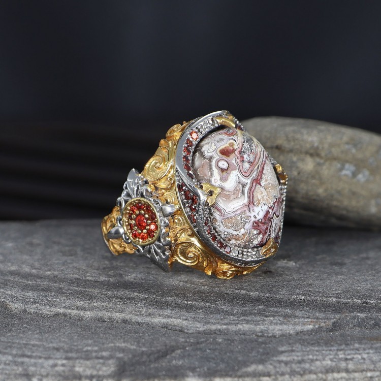 خاتم رجالي من الفضة الإسترلينية عيار 925 مطلي بالروديوم ومرصع بحجر العقيق الدانتيل خاتم رجالي من الفضة الإسترلينية عيار 925 مطلي بالروديوم ومرصع بحجر العقيق الدانتيل