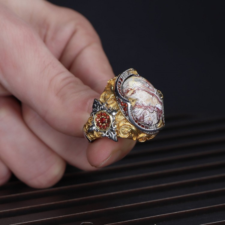 خاتم رجالي من الفضة الإسترلينية عيار 925 مطلي بالروديوم ومرصع بحجر العقيق الدانتيل خاتم رجالي من الفضة الإسترلينية عيار 925 مطلي بالروديوم ومرصع بحجر العقيق الدانتيل