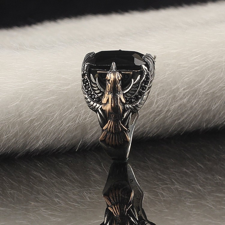 خاتم رجالي من الفضة الإسترلينية عيار 925 بتصميم النسر مرصع بحجر الزركون