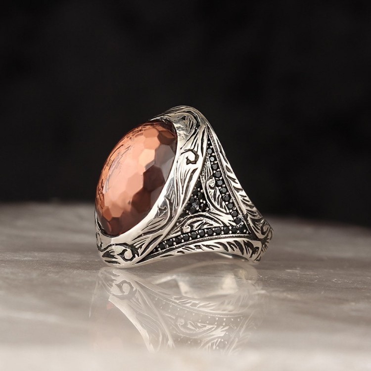 925 Sterling Silver Men's Ring with Personalized Written Sultan Stone