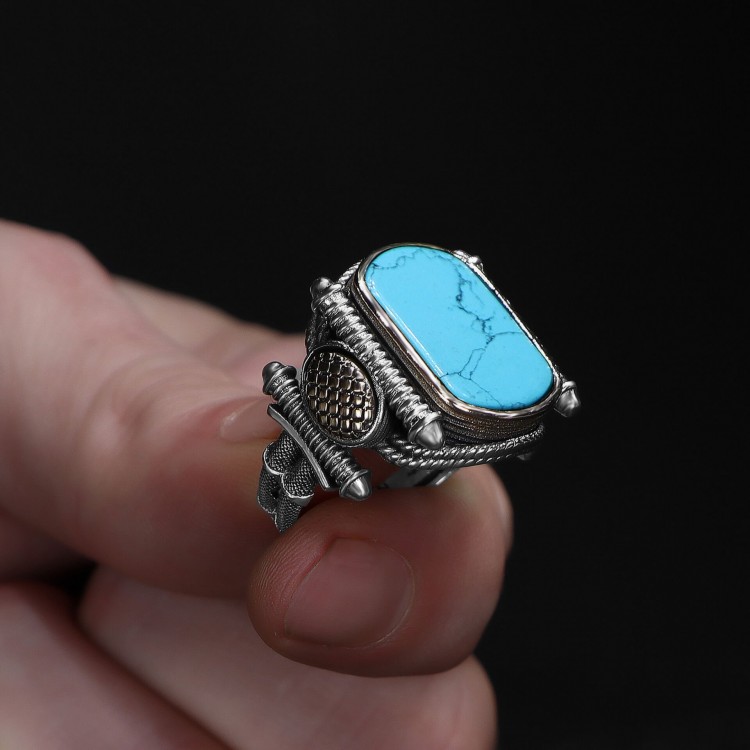 خاتم رجالي فضة بحجر الفيروز