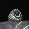Hand Engraved  Silver Ring with Star and Crescent Symbol
