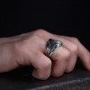 Hand Engraved  Silver Ring with Star and Crescent Symbol