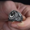 Hand Engraved  Silver Ring with Star and Crescent Symbol