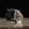 Zircon Stone Hand Engraved  925 Sterling Silver Men's Ring