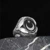 Hand Engraved  Silver Ring with Star and Crescent Symbol
