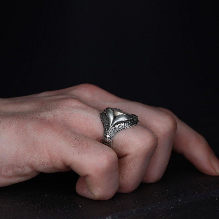 Hand Engraved  Silver Ring with the Seal of Solomon Written