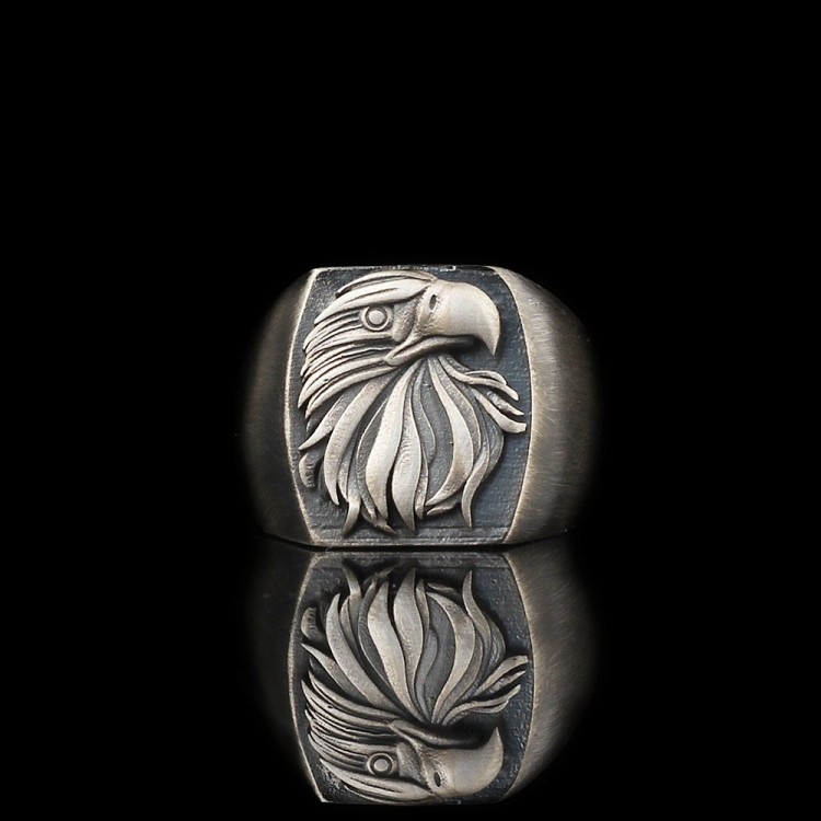 Antique Model Eagle Head 925 Sterling Silver Men's Ring