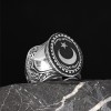 Hand Engraved  Silver Ring with Star and Crescent Symbol