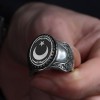 Hand Engraved  Silver Ring with Star and Crescent Symbol