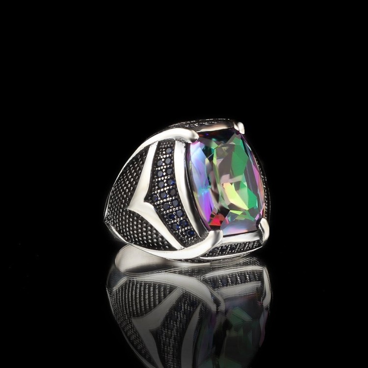 Mistik Topaz Taşlı 925 Ayar Gümüş Erkek Yüzük