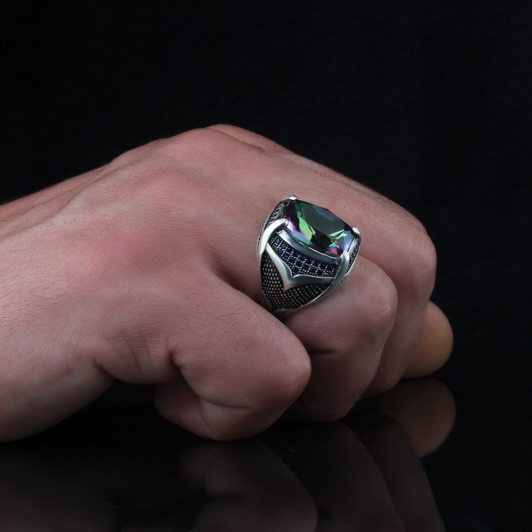 Mistik Topaz Taşlı 925 Ayar Gümüş Erkek Yüzük