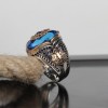 Aqua Stone Monogram Silver Men's Ring