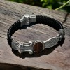 Pen Engraved Sword Model Tiger Eye Stone 925 Sterling Silver Men's Leather Bracelet Pen Engraved Sword Model Tiger Eye Stone 925 Sterling Silver Men's Leather Bracelet