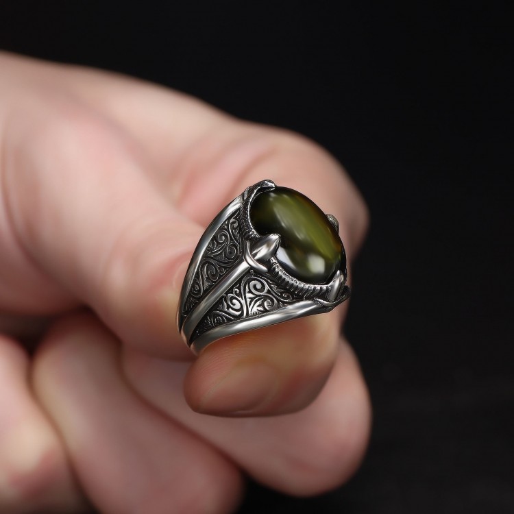 Peridot Stone 925 Sterling Silver Men's Ring