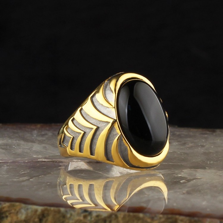 Onyx Stone Rhodium Plated 925 Sterling Silver Men's Ring