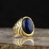 Blue Tiger Eye Stone Rhodium Plated 925 Sterling Silver Men's Ring