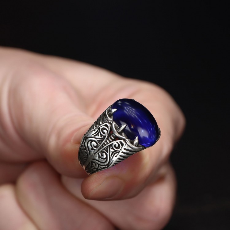 Parliament Blue Agate Stone 925 Sterling Silver Men's Ring Parliament Blue Agate Stone 925 Sterling Silver Men's Ring