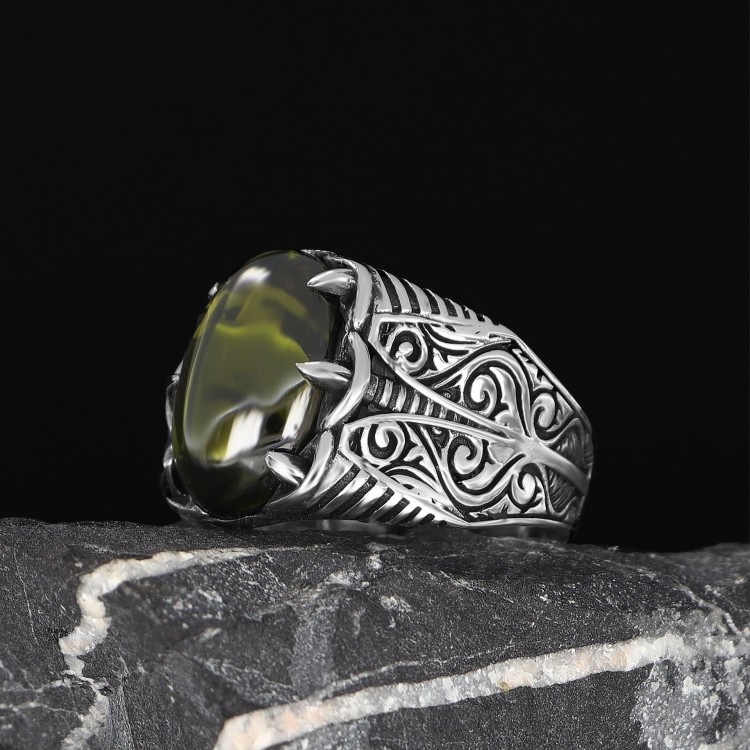 Peridot Stone 925 Sterling Silver Men's Ring