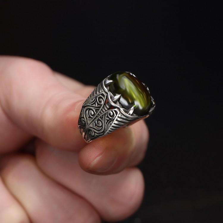 Peridot Stone 925 Sterling Silver Men's Ring