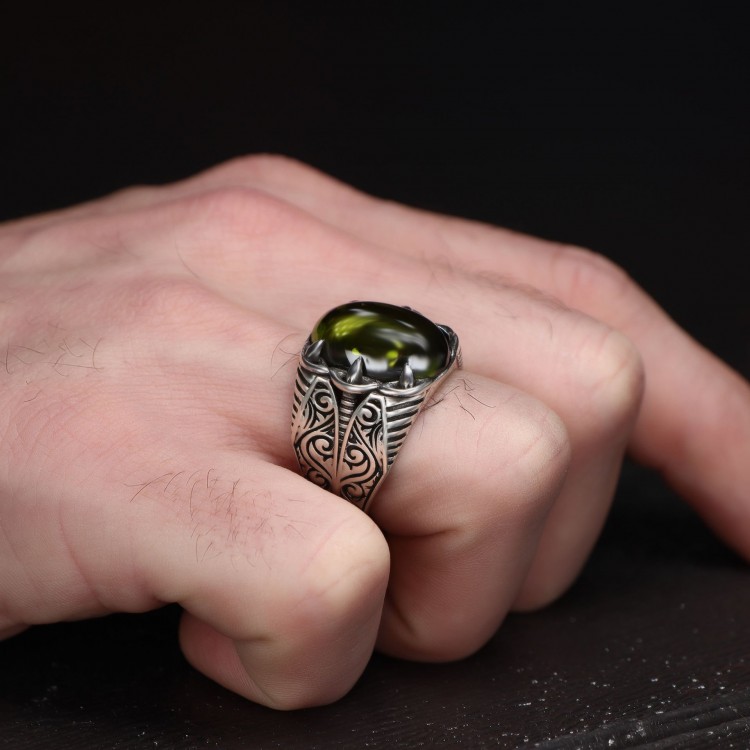 Peridot Stone 925 Sterling Silver Men's Ring